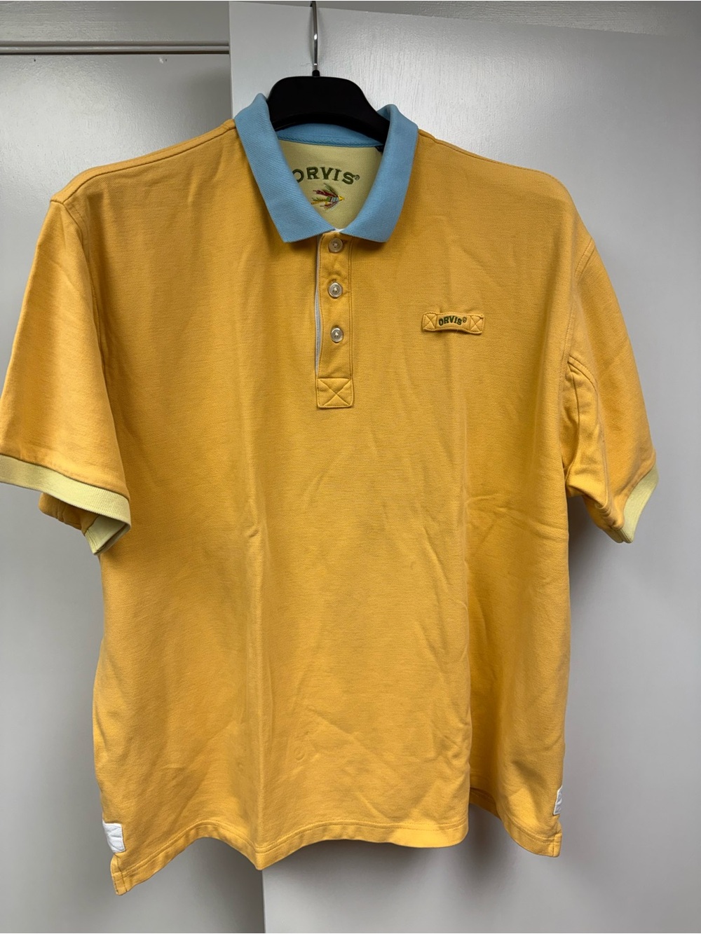 Orvis Men’s Golden Yellow Polo with Light Blue Contrast Collar